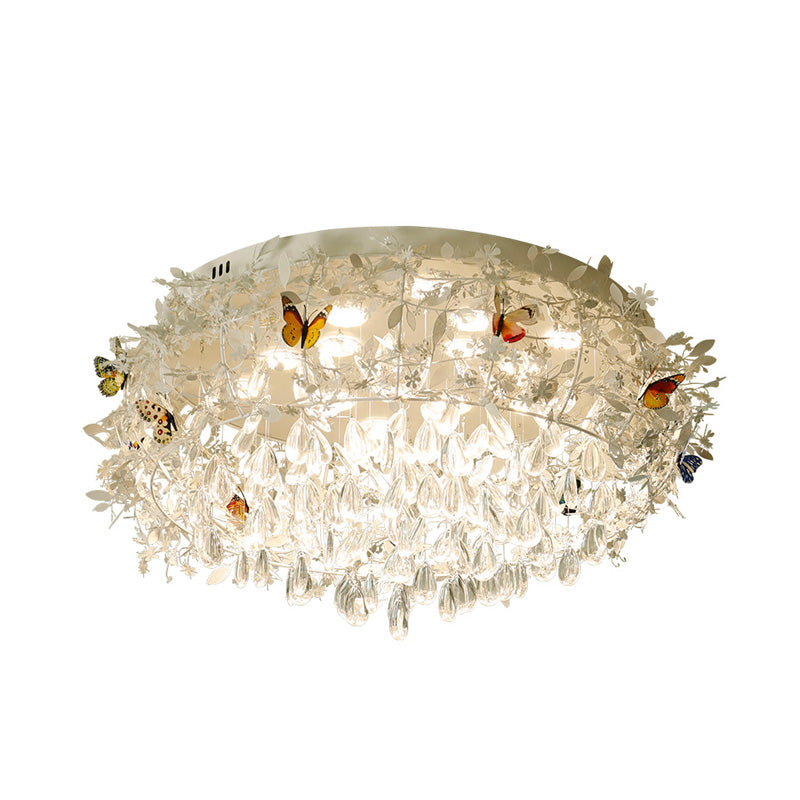 18"/23.5" Wide Cascade Ceiling Mounted Light Contemporary Teardrop Crystal 5 Heads Nickel Flush Light Clearhalo 'Ceiling Lights' 'Close To Ceiling Lights' 'Close to ceiling' 'Flush mount' Lighting' 283567