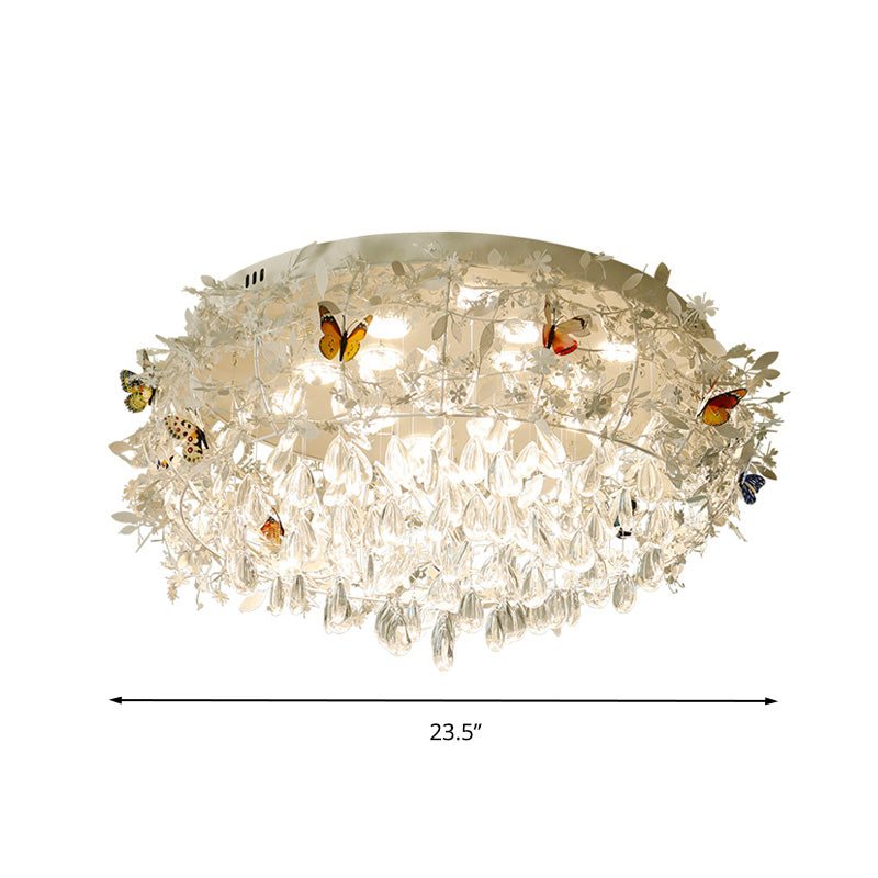 18"/23.5" Wide Cascade Ceiling Mounted Light Contemporary Teardrop Crystal 5 Heads Nickel Flush Light Clearhalo 'Ceiling Lights' 'Close To Ceiling Lights' 'Close to ceiling' 'Flush mount' Lighting' 283568