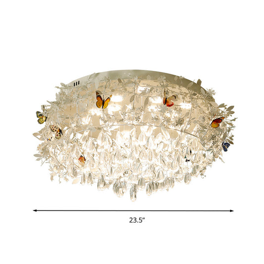 18"/23.5" Wide Cascade Ceiling Mounted Light Contemporary Teardrop Crystal 5 Heads Nickel Flush Light Clearhalo 'Ceiling Lights' 'Close To Ceiling Lights' 'Close to ceiling' 'Flush mount' Lighting' 283568