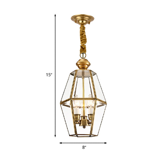 Traditional Lantern Hanging Pendant 3 Heads Clear Glass Chandelier Lighting Fixture for Living Room Clearhalo 'Ceiling Lights' 'Chandeliers' 'Glass shade' 'Glass' Lighting' 283580