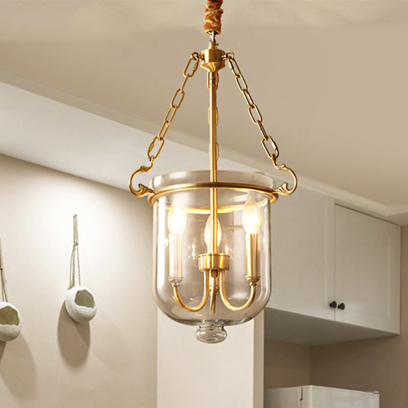 3 Lights Chandelier Pendant Light Colonial Candle Clear Glass Suspension Lamp for Dining Room Clearhalo 'Ceiling Lights' 'Chandeliers' 'Glass shade' 'Glass' Lighting' 283593