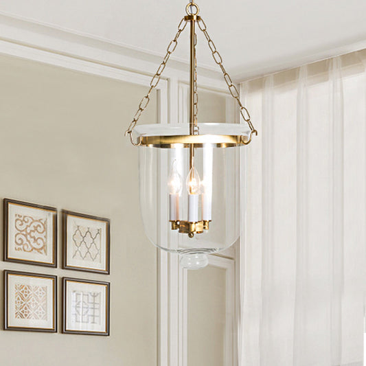 Candelabra Clear Glass Pendant Chandelier Colonial 3 Bulbs Bedroom Hanging Light Clearhalo 'Ceiling Lights' 'Chandeliers' 'Glass shade' 'Glass' Lighting' 283606