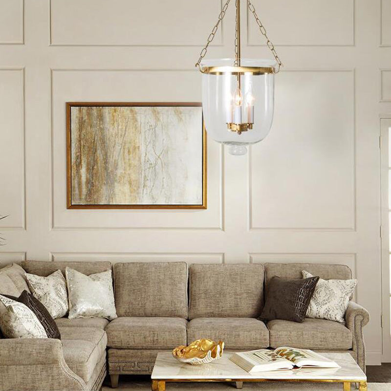 Candelabra Clear Glass Pendant Chandelier Colonial 3 Bulbs Bedroom Hanging Light Clearhalo 'Ceiling Lights' 'Chandeliers' 'Glass shade' 'Glass' Lighting' 283607