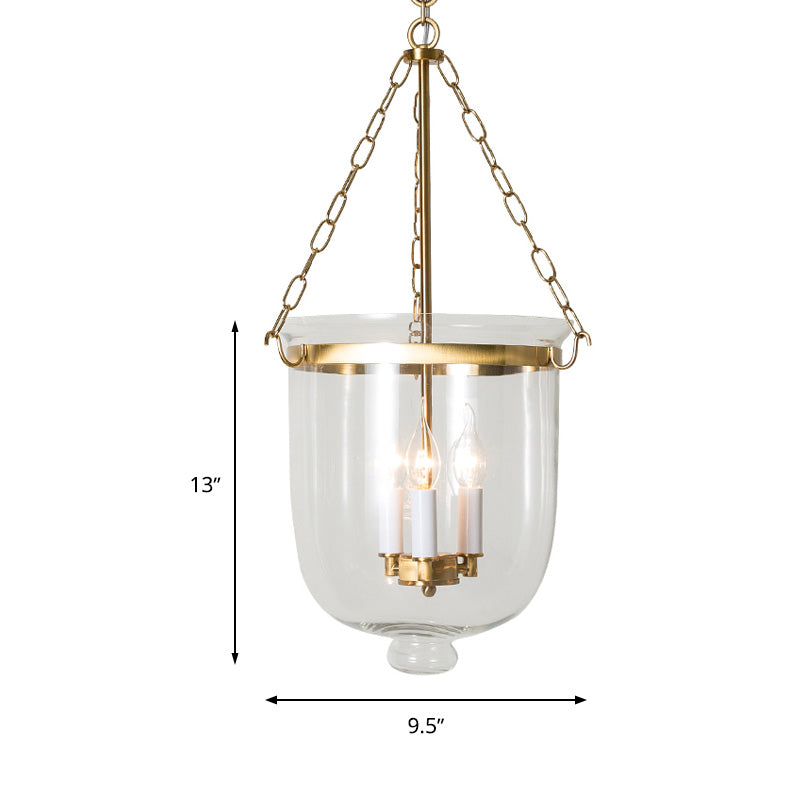 Candelabra Clear Glass Pendant Chandelier Colonial 3 Bulbs Bedroom Hanging Light Clearhalo 'Ceiling Lights' 'Chandeliers' 'Glass shade' 'Glass' Lighting' 283609