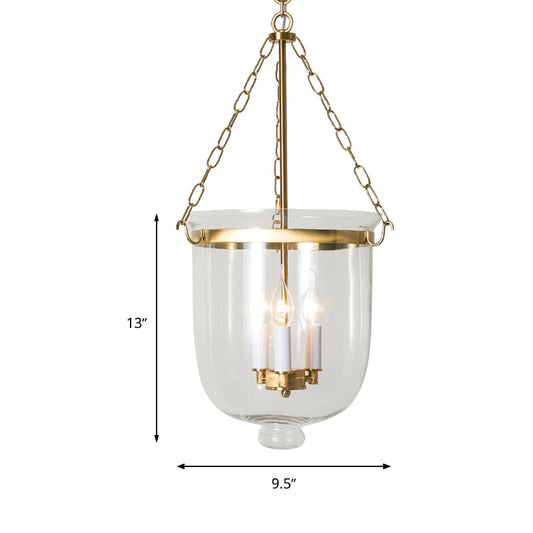 Candelabra Clear Glass Pendant Chandelier Colonial 3 Bulbs Bedroom Hanging Light Clearhalo 'Ceiling Lights' 'Chandeliers' 'Glass shade' 'Glass' Lighting' 283609