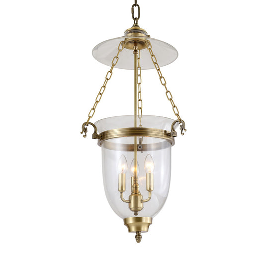 Clear Glass Candle Chandelier Lamp Colonial 3 Heads Living Room Pendant Light Fixture Clearhalo 'Ceiling Lights' 'Chandeliers' 'Glass shade' 'Glass' Lighting' 283624