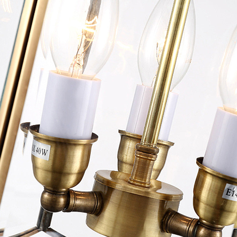 Colonial Lantern Hanging Pendant 3 Heads Clear Glass Chandelier Lighting Fixture for Hallway Clearhalo 'Ceiling Lights' 'Chandeliers' 'Glass shade' 'Glass' Lighting' 283681