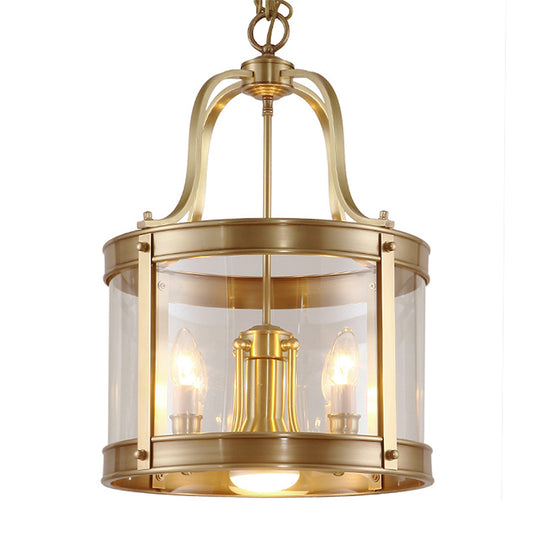 5 Lights Chandelier Pendant Light Colonial Drum Clear Glass Suspension Lamp for Living Room, 14.5"/18" W Clearhalo 'Ceiling Lights' 'Chandeliers' 'Glass shade' 'Glass' Lighting' 283700