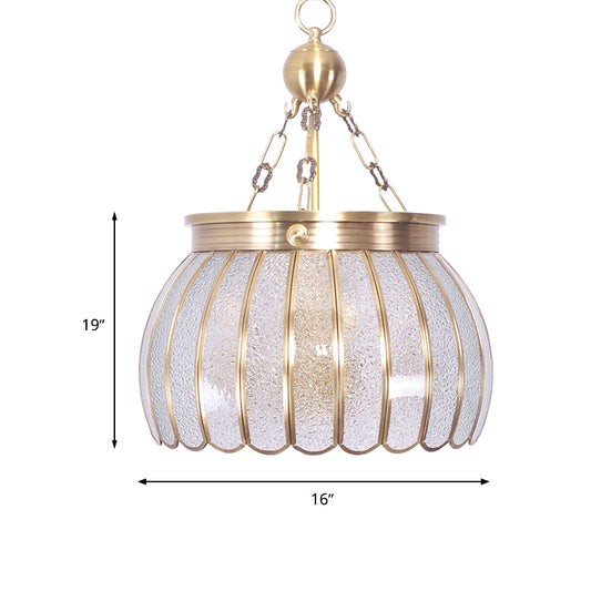 Scalloped Frosted Glass Pendant Chandelier Colonial 6 Bulbs Living Room Hanging Light in White Clearhalo 'Ceiling Lights' 'Chandeliers' 'Glass shade' 'Glass' Lighting' 283708