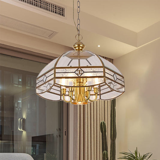 7 Lights Chandelier Pendant Light Colonial Dome Clear Glass Suspension Lamp for Dining Room Clear Clearhalo 'Ceiling Lights' 'Chandeliers' 'Close To Ceiling Lights' 'Glass shade' 'Glass' Lighting' 283730