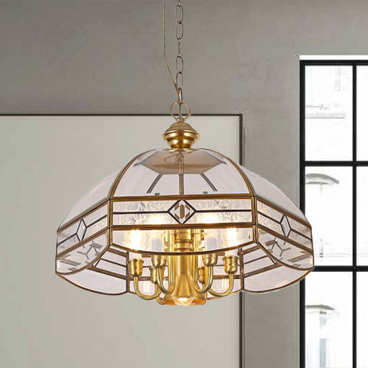 7 Lights Chandelier Pendant Light Colonial Dome Clear Glass Suspension Lamp for Dining Room Clearhalo 'Ceiling Lights' 'Chandeliers' 'Close To Ceiling Lights' 'Glass shade' 'Glass' Lighting' 283731