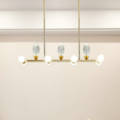 Gold Linear Chandelier Pendant Light Modernism 11/14 Heads LED Crystal Hanging Lamp for Dining Table, 23.5"/29.5" Long Gold 23.5" Clearhalo 'Ceiling Lights' 'Chandeliers' 'Modern Chandeliers' 'Modern' Lighting' 283742