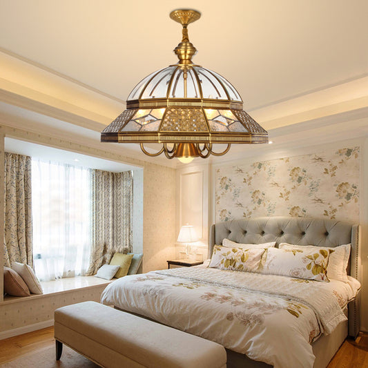 Colonial Dome Hanging Pendant 7 Heads Clear Glass Chandelier Lighting Fixture for Bedroom Clearhalo 'Ceiling Lights' 'Chandeliers' 'Glass shade' 'Glass' Lighting' 283779