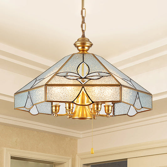 7 Bulbs Cone Pendant Light Colonial Clear Seeded Glass Chandelier Lamp for Bedroom Clearhalo 'Ceiling Lights' 'Chandeliers' 'Glass shade' 'Glass' Lighting' 283784
