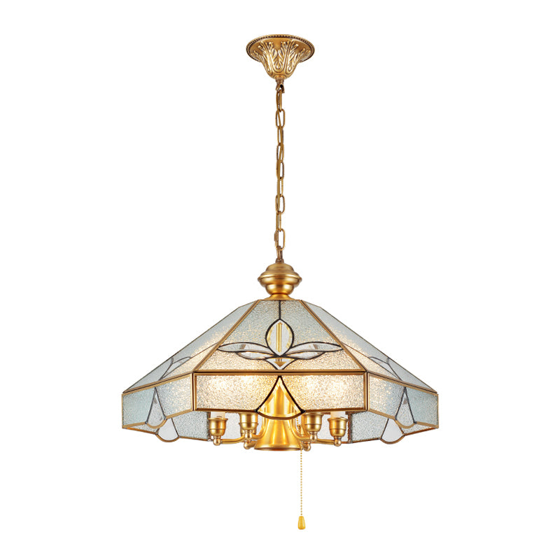 7 Bulbs Cone Pendant Light Colonial Clear Seeded Glass Chandelier Lamp for Bedroom Clearhalo 'Ceiling Lights' 'Chandeliers' 'Glass shade' 'Glass' Lighting' 283786