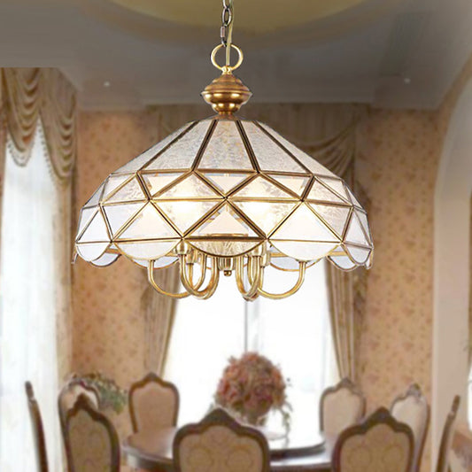 Bowl Frosted Glass Pendant Chandelier Colonial 5 Bulbs Dining Room Hanging Light in Gold Clearhalo 'Ceiling Lights' 'Chandeliers' 'Glass shade' 'Glass' Lighting' 283796