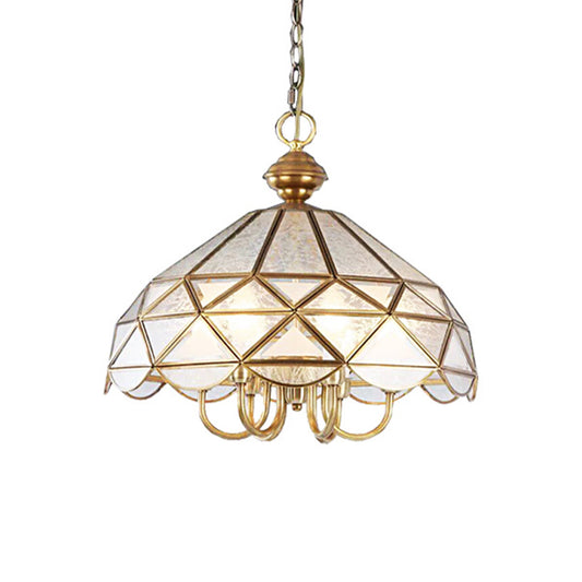 Bowl Frosted Glass Pendant Chandelier Colonial 5 Bulbs Dining Room Hanging Light in Gold Clearhalo 'Ceiling Lights' 'Chandeliers' 'Glass shade' 'Glass' Lighting' 283798
