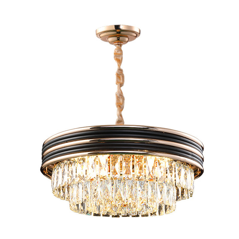 3-Tier Round Chandelier Light Modernism Crystal Block 9/11 Heads 18"/21.5" Wide Black Pendant Light Clearhalo 'Ceiling Lights' 'Chandeliers' 'Modern Chandeliers' 'Modern' Lighting' 283813