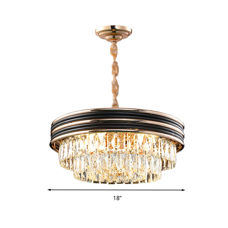3-Tier Round Chandelier Light Modernism Crystal Block 9/11 Heads 18"/21.5" Wide Black Pendant Light Clearhalo 'Ceiling Lights' 'Chandeliers' 'Modern Chandeliers' 'Modern' Lighting' 283814
