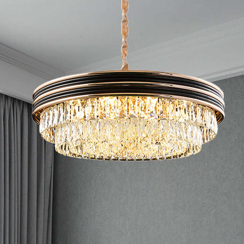 3-Tier Round Chandelier Light Modernism Crystal Block 9/11 Heads 18"/21.5" Wide Black Pendant Light Clearhalo 'Ceiling Lights' 'Chandeliers' 'Modern Chandeliers' 'Modern' Lighting' 283816