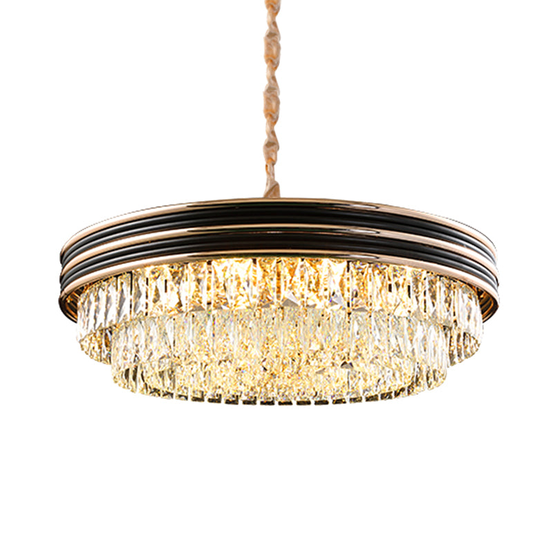 3-Tier Round Chandelier Light Modernism Crystal Block 9/11 Heads 18"/21.5" Wide Black Pendant Light Clearhalo 'Ceiling Lights' 'Chandeliers' 'Modern Chandeliers' 'Modern' Lighting' 283818