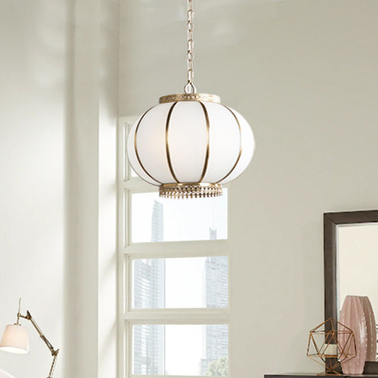 Colonial Lantern Hanging Pendant 3/6 Heads White Glass Chandelier Lighting Fixture for Bedroom, 16"/19.5" Wide White Clearhalo 'Ceiling Lights' 'Chandeliers' 'Glass shade' 'Glass' Lighting' 283851