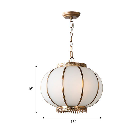 Colonial Lantern Hanging Pendant 3/6 Heads White Glass Chandelier Lighting Fixture for Bedroom, 16"/19.5" Wide Clearhalo 'Ceiling Lights' 'Chandeliers' 'Glass shade' 'Glass' Lighting' 283855