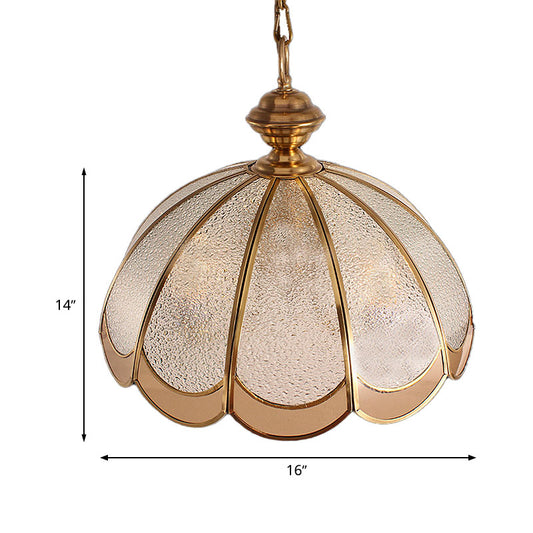 Gold 3 Heads Chandelier Light Colonialism Bubble Glass Scallop Suspended Lighting Fixture for Dining Room Clearhalo 'Ceiling Lights' 'Chandeliers' 'Close To Ceiling Lights' 'Glass shade' 'Glass' Lighting' 283911