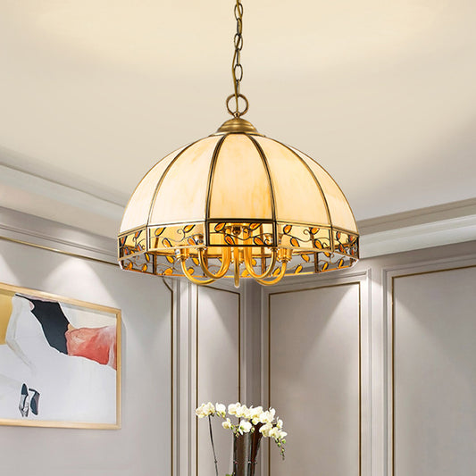 Colonial Dome Chandelier Lighting Fixture 5 Heads Opaline Glass Pendant Ceiling Light in Gold for Dining Room Gold Clearhalo 'Ceiling Lights' 'Chandeliers' 'Close To Ceiling Lights' 'Glass shade' 'Glass' Lighting' 283943