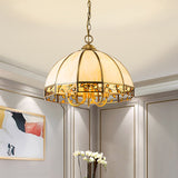 Colonial Dome Chandelier Lighting Fixture 5 Heads Opaline Glass Pendant Ceiling Light in Gold for Dining Room Gold Clearhalo 'Ceiling Lights' 'Chandeliers' 'Close To Ceiling Lights' 'Glass shade' 'Glass' Lighting' 283943