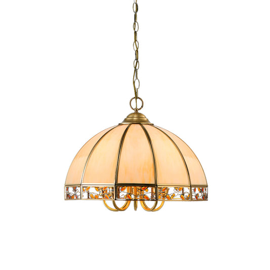 Colonial Dome Chandelier Lighting Fixture 5 Heads Opaline Glass Pendant Ceiling Light in Gold for Dining Room Clearhalo 'Ceiling Lights' 'Chandeliers' 'Close To Ceiling Lights' 'Glass shade' 'Glass' Lighting' 283946