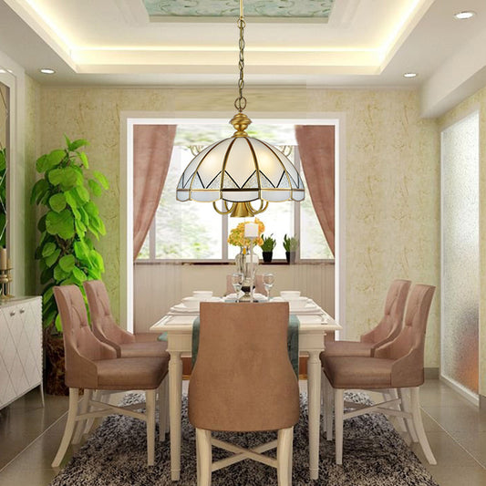 Bowl Dining Room Pendant Chandelier Colonial Opal Blown Glass 6 Heads Gold Hanging Ceiling Light Clearhalo 'Ceiling Lights' 'Chandeliers' 'Glass shade' 'Glass' Lighting' 283963
