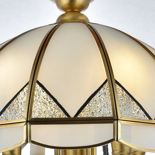 Bowl Dining Room Pendant Chandelier Colonial Opal Blown Glass 6 Heads Gold Hanging Ceiling Light Clearhalo 'Ceiling Lights' 'Chandeliers' 'Glass shade' 'Glass' Lighting' 283966