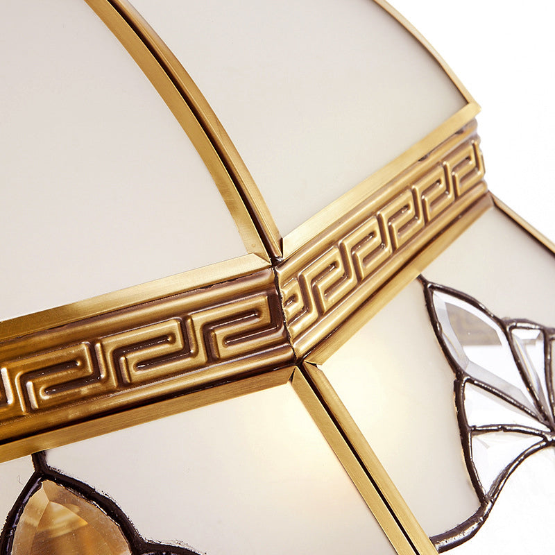 Colonial Dome Hanging Pendant 6 Heads Sandblasted Glass Chandelier Lighting Fixture in Gold for Bedroom Clearhalo 'Ceiling Lights' 'Chandeliers' 'Glass shade' 'Glass' Lighting' 284016