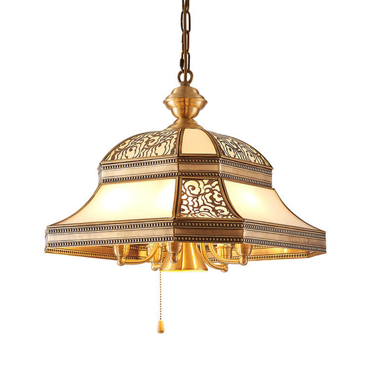 Bell Dining Room Ceiling Chandelier Colonial Mouth Blown Opal Glass 5 Heads Gold Hanging Light Fixture Clearhalo 'Ceiling Lights' 'Chandeliers' 'Close To Ceiling Lights' 'Glass shade' 'Glass' Lighting' 284035