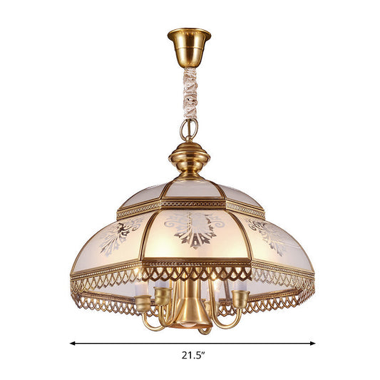 Gold 7 Heads Chandelier Lighting Colonialism Mouth Blown Opaline Glass Dome Pendant Ceiling Light for Dining Room Clearhalo 'Ceiling Lights' 'Chandeliers' 'Glass shade' 'Glass' Lighting' 284048