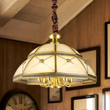 Frosted Glass Gold Pendant Chandelier Bowl 7 Lights Colonialism Ceiling Hang Fixture for Kitchen Clearhalo 'Ceiling Lights' 'Chandeliers' 'Glass shade' 'Glass' Lighting' 284051