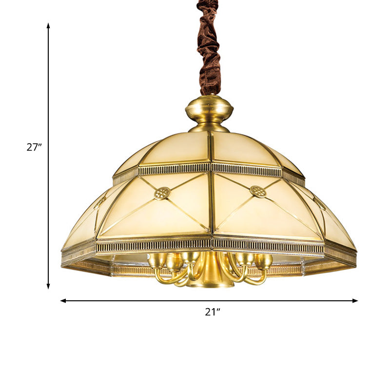Frosted Glass Gold Pendant Chandelier Bowl 7 Lights Colonialism Ceiling Hang Fixture for Kitchen Clearhalo 'Ceiling Lights' 'Chandeliers' 'Glass shade' 'Glass' Lighting' 284054
