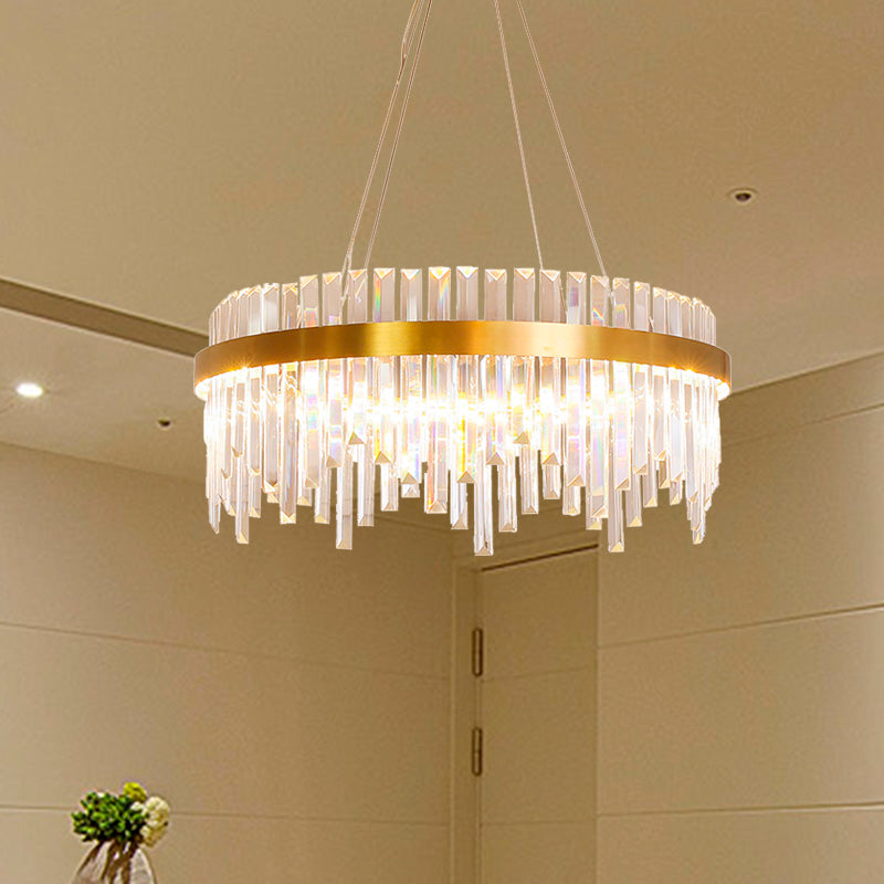 16"/19.5" Wide LED Hanging Ceiling Light Postmodern Circle Crystal Rod Chandelier Light in Gold Gold 16" Clearhalo 'Ceiling Lights' 'Chandeliers' Lighting' options 284068_27a8f8df-9e3f-492c-9fa3-766ab1f5d789