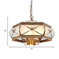 Brass Hexagon Hanging Chandelier Colonial Satin Opal Glass 5 Lights Dining Room Ceiling Pendant Clearhalo 'Ceiling Lights' 'Chandeliers' 'Glass shade' 'Glass' Lighting' 284095