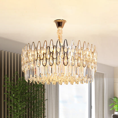7 Heads Drum Chandelier Pendant Light Simple Clear Teardrop Crystal Hanging Ceiling Light Clear Clearhalo 'Ceiling Lights' 'Chandeliers' Lighting' options 284097_20980e06-4b88-4dc7-b2dd-cd0304202493