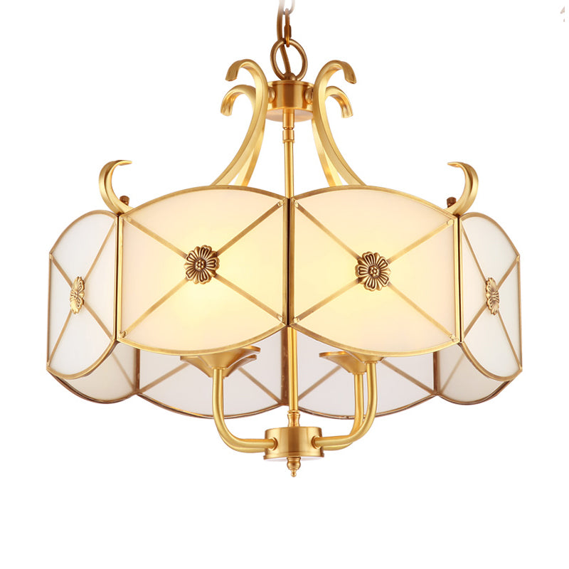 20"/23.5" W White Glass Drum Chandelier Lamp Colonial 4 Heads Dining Room Pendant Light Fixture Clearhalo 'Ceiling Lights' 'Chandeliers' 'Glass shade' 'Glass' Lighting' 284141