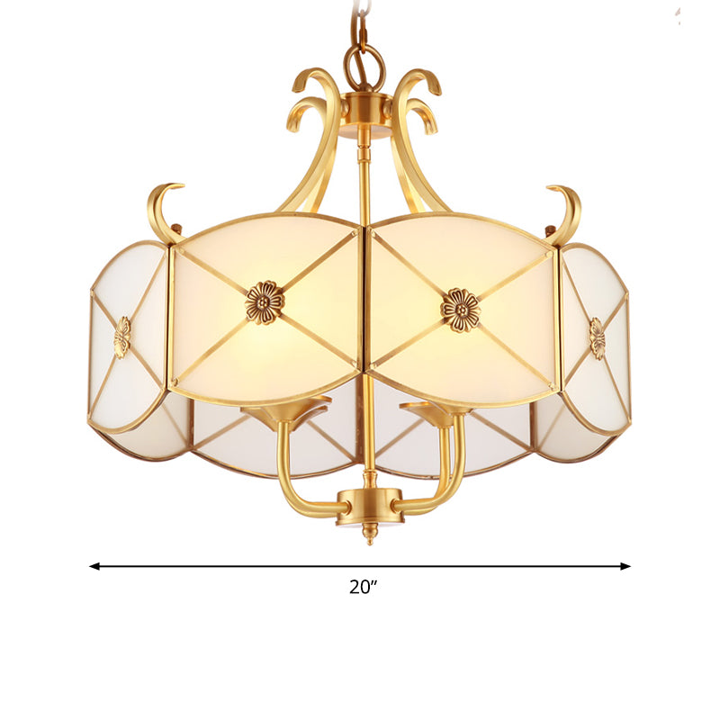 20"/23.5" W White Glass Drum Chandelier Lamp Colonial 4 Heads Dining Room Pendant Light Fixture Clearhalo 'Ceiling Lights' 'Chandeliers' 'Glass shade' 'Glass' Lighting' 284142