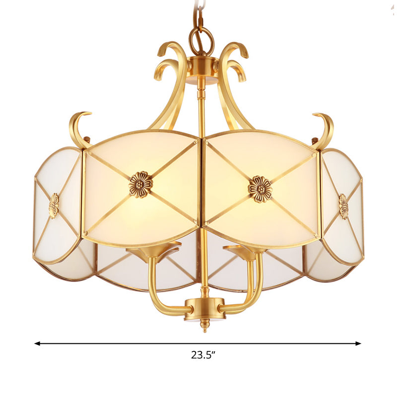 20"/23.5" W White Glass Drum Chandelier Lamp Colonial 4 Heads Dining Room Pendant Light Fixture Clearhalo 'Ceiling Lights' 'Chandeliers' 'Glass shade' 'Glass' Lighting' 284143