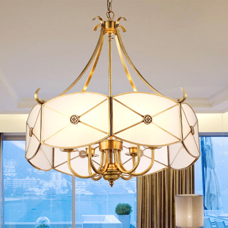 4 Lights Chandelier Pendant Light Colonial Scalloped White Glass Suspension Lamp for Dining Room Clearhalo 'Ceiling Lights' 'Chandeliers' 'Glass shade' 'Glass' Lighting' 284178