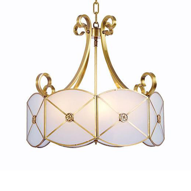 4 Lights Chandelier Pendant Light Colonial Scalloped White Glass Suspension Lamp for Dining Room Clearhalo 'Ceiling Lights' 'Chandeliers' 'Glass shade' 'Glass' Lighting' 284180