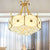 Drum Restaurant Ceiling Chandelier Colonial Ivory Glass 4 Heads Gold Hanging Light Fixture with Crystal Ball Gold Clearhalo 'Ceiling Lights' 'Chandeliers' 'Glass shade' 'Glass' Lighting' 284192