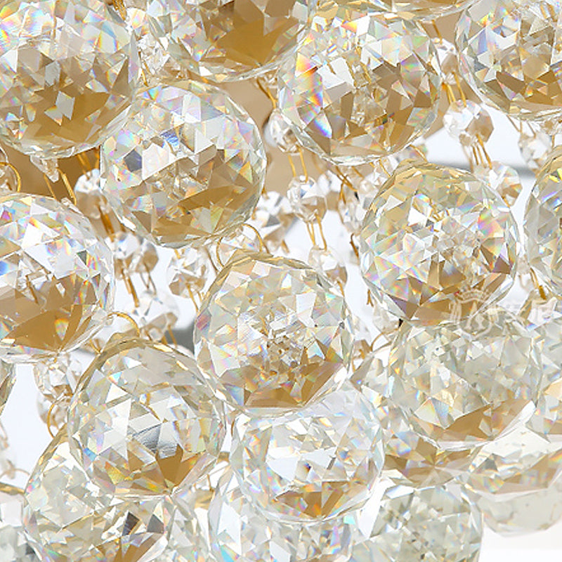 Drum Restaurant Ceiling Chandelier Colonial Ivory Glass 4 Heads Gold Hanging Light Fixture with Crystal Ball Clearhalo 'Ceiling Lights' 'Chandeliers' 'Glass shade' 'Glass' Lighting' 284197