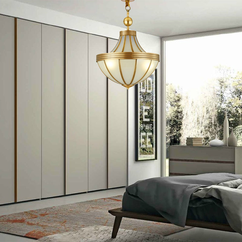 Gold Teardrop Chandelier Pendant Light Colonial Sandblasted Glass 3 Lights Dining Room Suspension Lamp Clearhalo 'Ceiling Lights' 'Chandeliers' 'Glass shade' 'Glass' Lighting' 284206