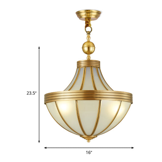 Gold Teardrop Chandelier Pendant Light Colonial Sandblasted Glass 3 Lights Dining Room Suspension Lamp Clearhalo 'Ceiling Lights' 'Chandeliers' 'Glass shade' 'Glass' Lighting' 284208